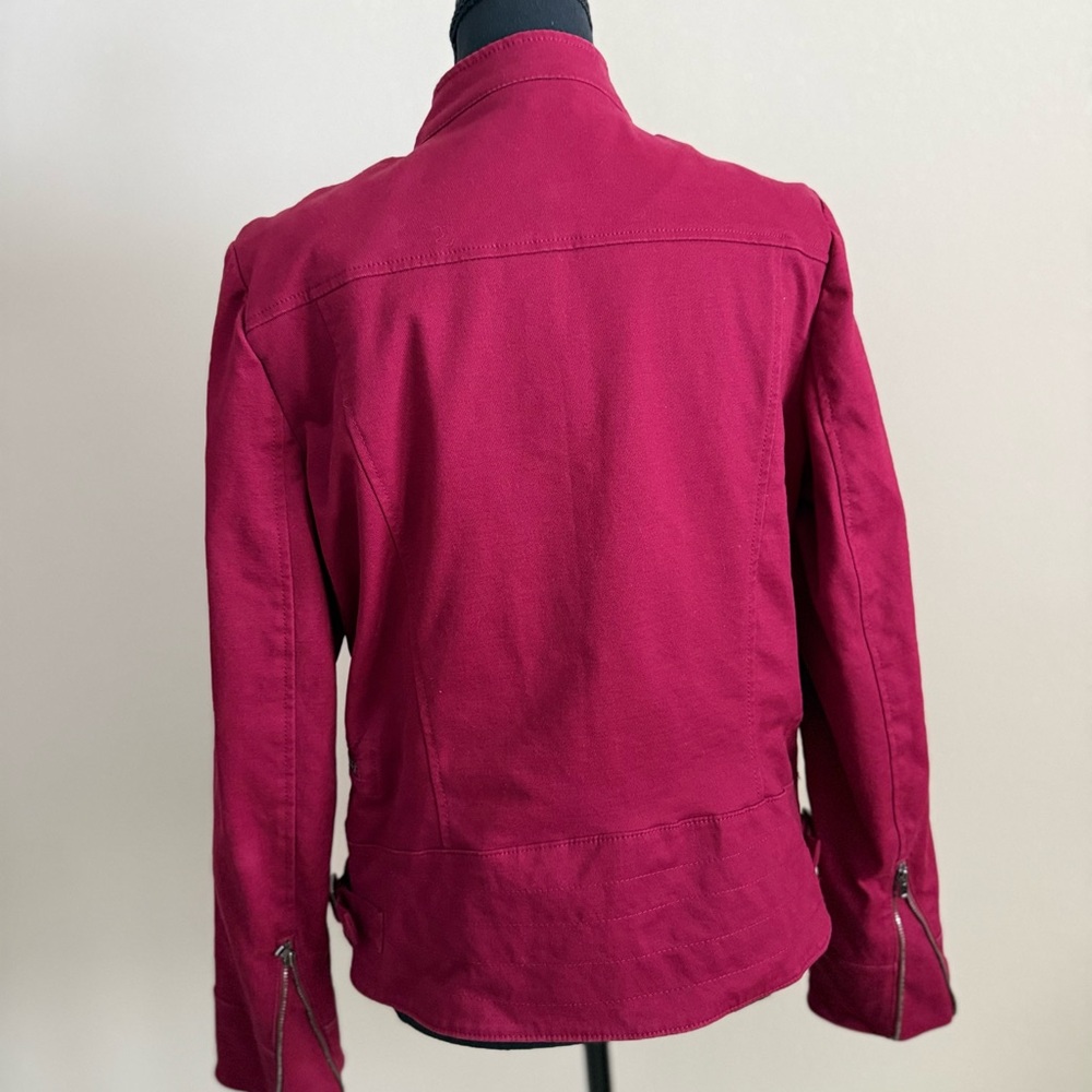Banana Republic Moto Jacket Red Wine Cotton Biker Zip Jacket Women M - Picture 4 of 7